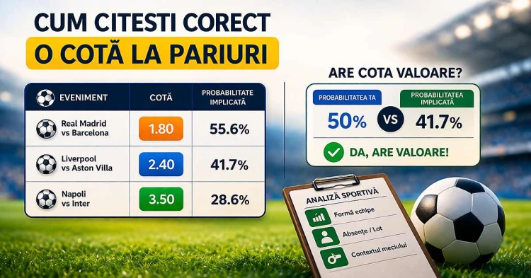 Cum citești corect o cotă la pariuri și ce înseamnă valoarea ei reală